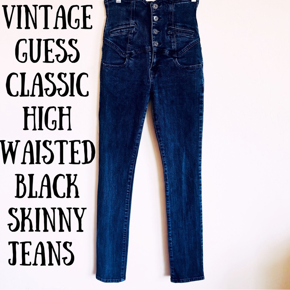 Vintage Guess Y2K Women's Classic Highwaist Retro Style Soft Black Skinny Jeans